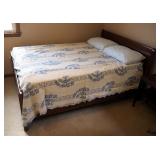 Vintage Art Deco Full Size Bed Including Headboard, 38" x 56", Footboard, Mattress, Bedding