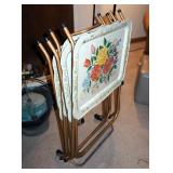 Vintage Tin TV Trays, Qty 4, Includes Stand