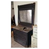 Antique Solid Wood 3 Drawer Dresser, With Pivoting Mirror