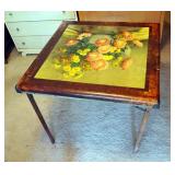 Vintage Wood Folding Card Table With Floral Print, 30" x 30"