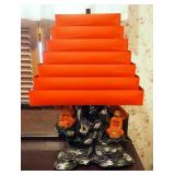 Vintage Silvestri 1958 Asian Man And Woman Red Venetian Blind Shade Lamp, 23" Tall, Powers On