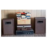 Sears 8 Track AM/FM Stereo System, With 2 Book Shelf Speakers, And 8 Track Assortment