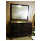 Antique Solid Wood 4 Drawer Dresser With Mirror, 55" x 40" x 20"