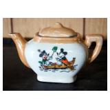 Miniature Porcelain Mickey Mouse Tea Set, Including Cups, Saucers, Cream And Sugar, And Teapot