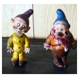 Vintage Latex Bashful And Dopey Figures, 5.5" Tall, And Frozen Charlotte Porcelain Figurine, 3.5" Ta