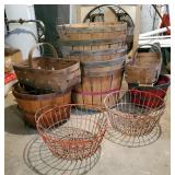 Vintage Bussell baskets, Qty 7, And Wire Eggs Baskets, Qty 2