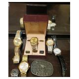 Elgin, Bulova, Armigton Mens Watches, Unknown Brads, Qty 3, And Belt Buckle, 8 Pieces Total
