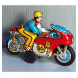 Vintage Tin Litho Winner 95 Friction Motorcycle, In Original Box