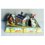 Vintage Linemar Tin Litho Honeymoon Cottage Wind-Up Train Toy