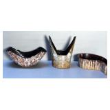 Glazed Pottery Bowl, Tear Drop Dish, And Planter