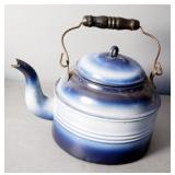 Hammered Aluminum Ice Bucket And Serving Tray, And Enamelware Tea Pot