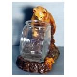 Painted Ceramic Cat Looking Into Fish Bowl, 10.5" x 13" x 7"