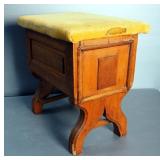 Antique Solid Wood Foot Stool With Hinged Lid, 16" x 16" x 12"