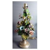 Vintage Metal Flower Lamp, And Brass Flower Candlesticks, Qty 2