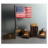 Vintage Advertising Calumet Baking Powder Indian Chief, Cannon Bookends With Flag Emblem, 3 Referenc