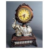 Vintage United Clock Corp Faux Fireplace Clock Model 564, Powers On, Battery Operated Elephant Clock