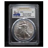 2016 American Eagle Silver Dollar, 30th Anniversary, Certified By PCGS, Graded MS70