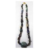 Necklace With Multi Color Stones And Larger Stone Pendant, 26" Long