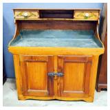 Antique Wash Stand, With 2 Total Drawers And Lower Two Door Cabinet, 39.5" H x 37" W x 18" D