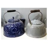 Graniteware And Speckleware Tea Pots, Qty 2