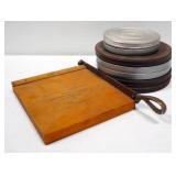 Vintage Film Reels In Reel Tins (Qty 7) And Kodak No. 2 Film Trimming Board, All Reels Believed To B