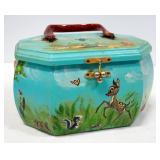 Hand Painted Wood Box With Flip Up Lid And Handle, Painted Scene Believed To Be Bambi