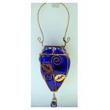Cobalt Blue Hanging Planter With Metal Wire Designs
