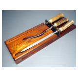 Carving Set In Wood Block Base