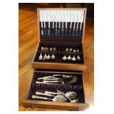 Lint Sterling Silver And Stainless Steel Flatware Set Includes Serving Utensils, And Wood Display Bo