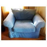 Custom Made Oversized Denim Chair 30in x 55in x 40in And Ottoman 17.5in x 39in x 26in, With Throw Pi