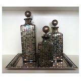 Glass Decanter Set Qty 3 And Matching Tray