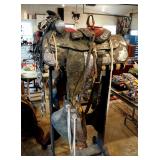 Vintage H.R. Miller Western Parade Saddle With 14" Seat, 7" Gullet, Includes Matching Bridle And Bre