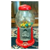 1985 Carousel Quarter Glass And Cast Metal Bubble Gum Machine On Stand, 38" Tall, And Carousel Table