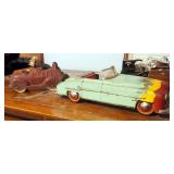 Vintage Sun Rubber Company Walt Disney Mickey Mouse Fire Truck Push Toy, And Tin Friction Car, Marke