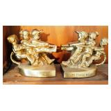 Vintage Brass Kids Playing Tug Of War, By KCYM Montecarlo Magic Bookends, 6" Tall