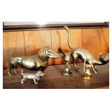 Brass Dachshunds, Mouse, And Pussy Cats, Qty 7