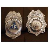 Kansas City Mo Auxiliary Police Badge, AT&T Security Badge, And Wood Gavels, Qty 2