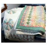 Hand Stitched Wedding Ring Patch Quilt, 82" x 92", And Hand Stitched Patch Quilt, 64" x 84"