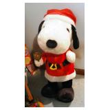Holiday Decor Including Plush Santa Snoopy Doll, Large Wood Cloths Pin Reindeer, And Assorted Wrappi
