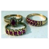 10k And 14k Gold Rings With Red And Clear Stones, Sizes 6.5 - 9
