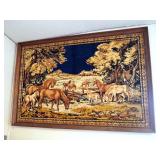 Woven Open Loop Horse Themed Wall Tapestry In Wood Frame, 52" x 78"