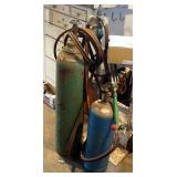 Oxygen And Acetylene Storage Tanks With Torch Set With Extra Regulator And Two Wheel Cart