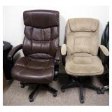 Rolling Adjustable Desk Chairs, One With Faux Leather And One With Microfiber Upholstery, Qty 2