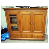 Wood 3 Door Media Cabinet, With Beveled Glass Side Door And Adjustable Shelves, 57" x 65" x 24