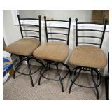 Metal Framed Swivel Bar Stools With Upholstered Seats, Seat Height, 26", Back Height 42", Qty 3