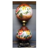 Handpainted Rose Glass And Brass Table Lamp, 24" High