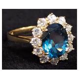 14k Gold Ring With Clear And Blue Stones, Size 6-3/4, Approx 4.13 g Total Weight Including Stones