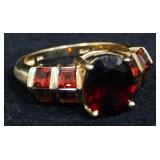 14k Gold Ring With Red Stones, Size 6-1/2, Approx 4.38 g Total Weight Including Stones