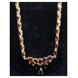 14k Gold Necklace With Matching 10k Gold Ring, Both With Red Stones, Necklace 17" Long, Ring Size 6-