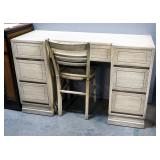 Vintage Desk With 7 Drawers, 30" H x 47.25" W x 18" D, With Matching Chair, 30.25" H x 15" W x 18" D